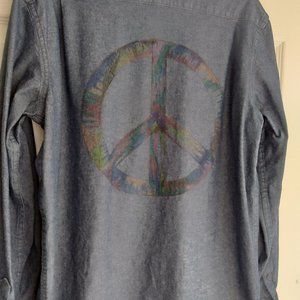 Upcycled Denim Long Sleeved Custom Peace Sign Shirt